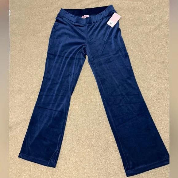 Juicy Couture Velour Track Pants Navy Blue Bling Logo NWT Large - Picture 9 of 15